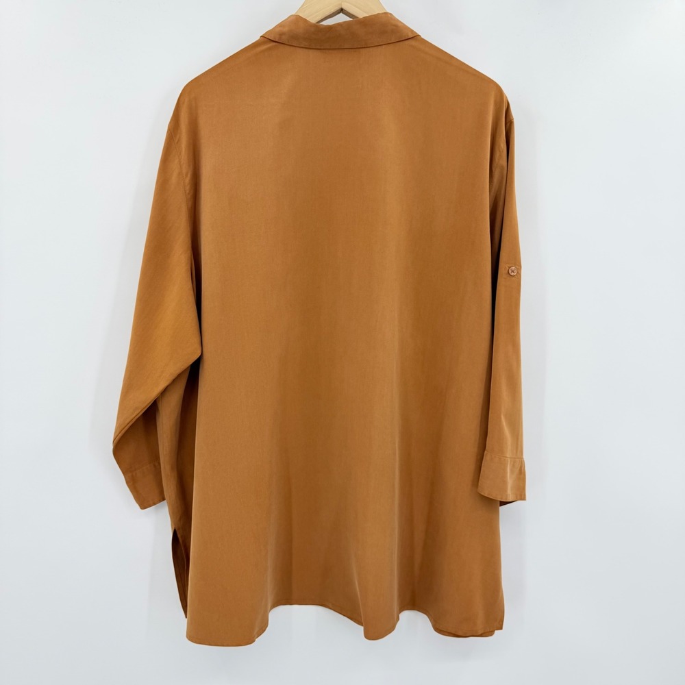 Coldwater Creek 100% Silk Roll Tab Sleeve Tunic Shirt Burnt Orange Womens 3X - Picture 2 of 5
